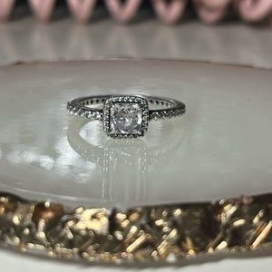 Pandora Square Sparkle Halo Ring